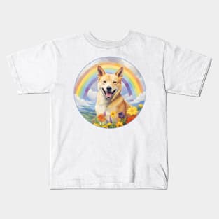 Carolina Dog Memorial Rainbow Bridge Colorful Dog Art Kids T-Shirt